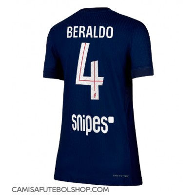 Camisa de time de futebol Paris Saint-Germain Lucas Beraldo #4 Replicas 1º Equipamento Feminina 2025-26 Manga Curta Camisa de time de futebol Paris Saint-Germain Lucas Beraldo #4 Replicas 1º Equipamento Feminina 2025-26 Manga Curta